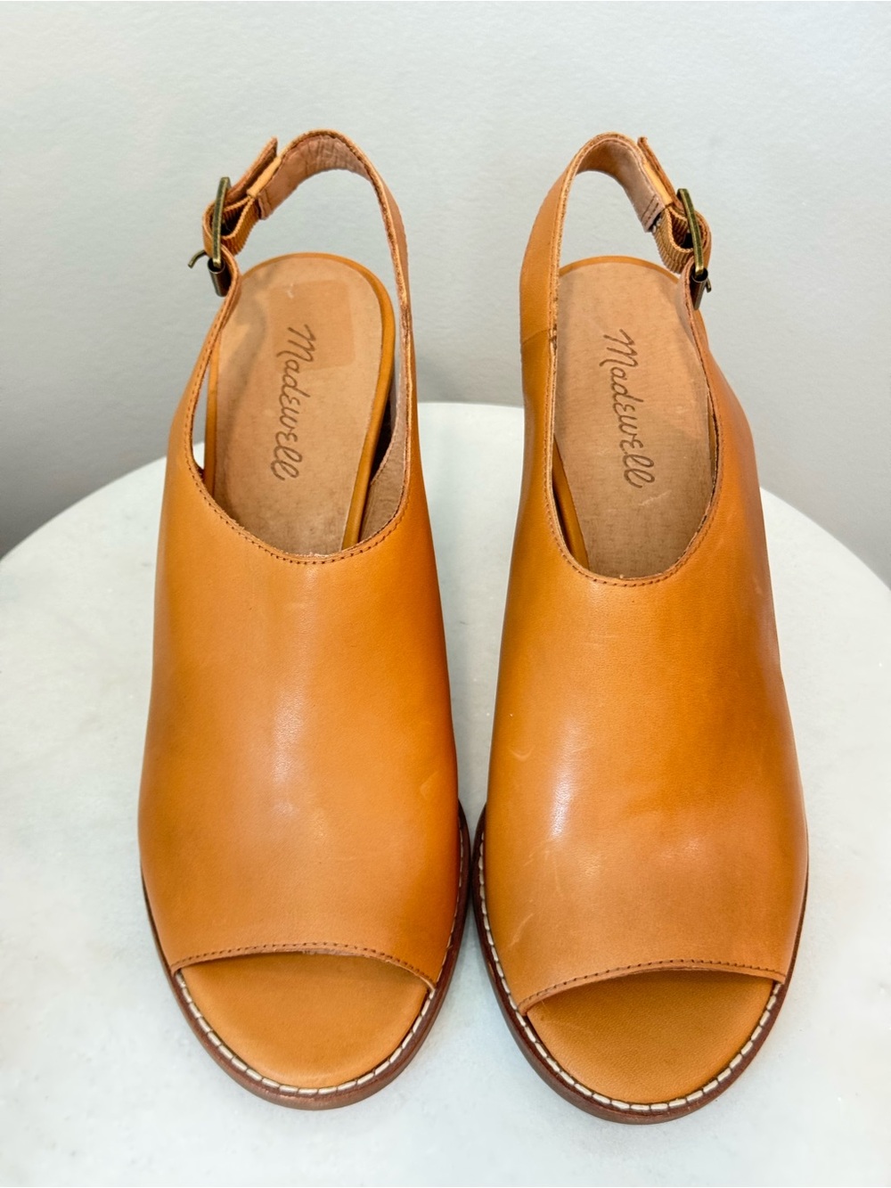 Madewell Cognac Slingback Open-Toe Block Heel Sandals Sz 10 - Picture 3 of 12